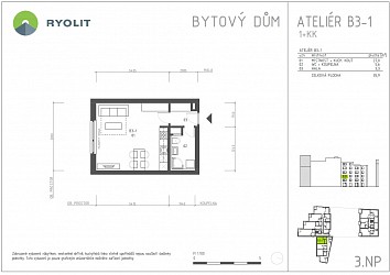 Pronájem zařízeného ateliéru 1+kk, Mlýnská