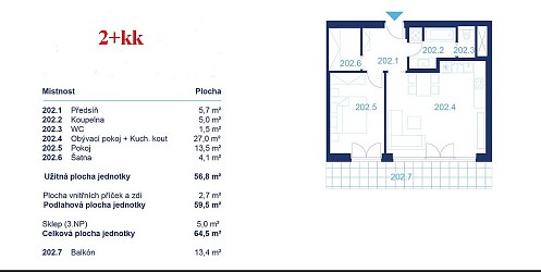 Pronájem novostavby bytu 2+kk s parkovacím stáním, Sadová