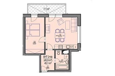 Pronájem bytu 2+kk s balkonem v Brně - Kamechách
