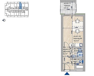 Pronájem 1+k 29,8 m2 v polyfunkčním domě MERIDIEM, Komárovská