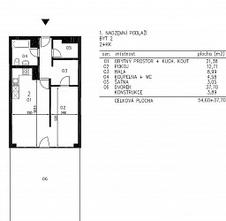Prodej bytu 2+kk 54,6 m2 s velkou terasou, Veslařská.